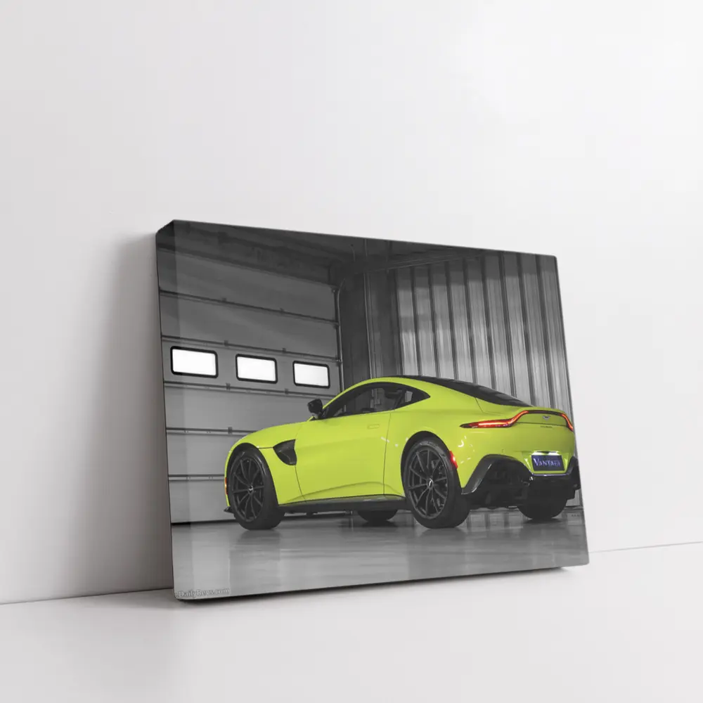 Aston Martin Vantage Lime Green Garage Shot – Wall Art