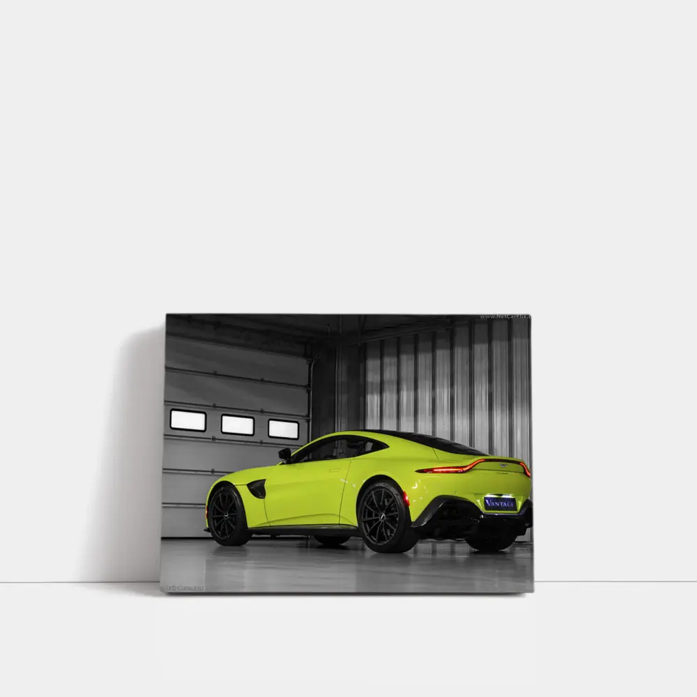 Aston Martin Vantage Lime Green Garage Shot – Wall Art