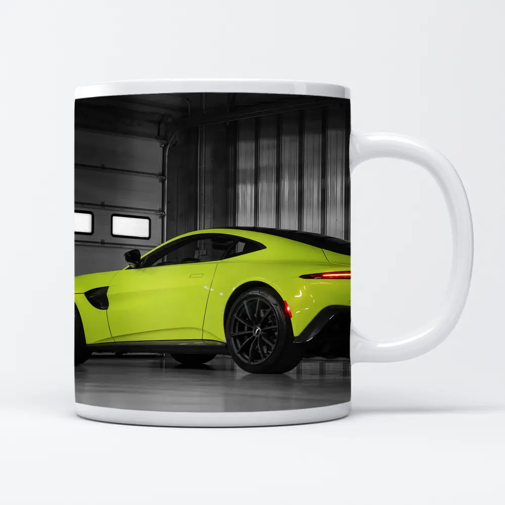 Aston Martin Vantage Lime Green Garage Shot – Mugs