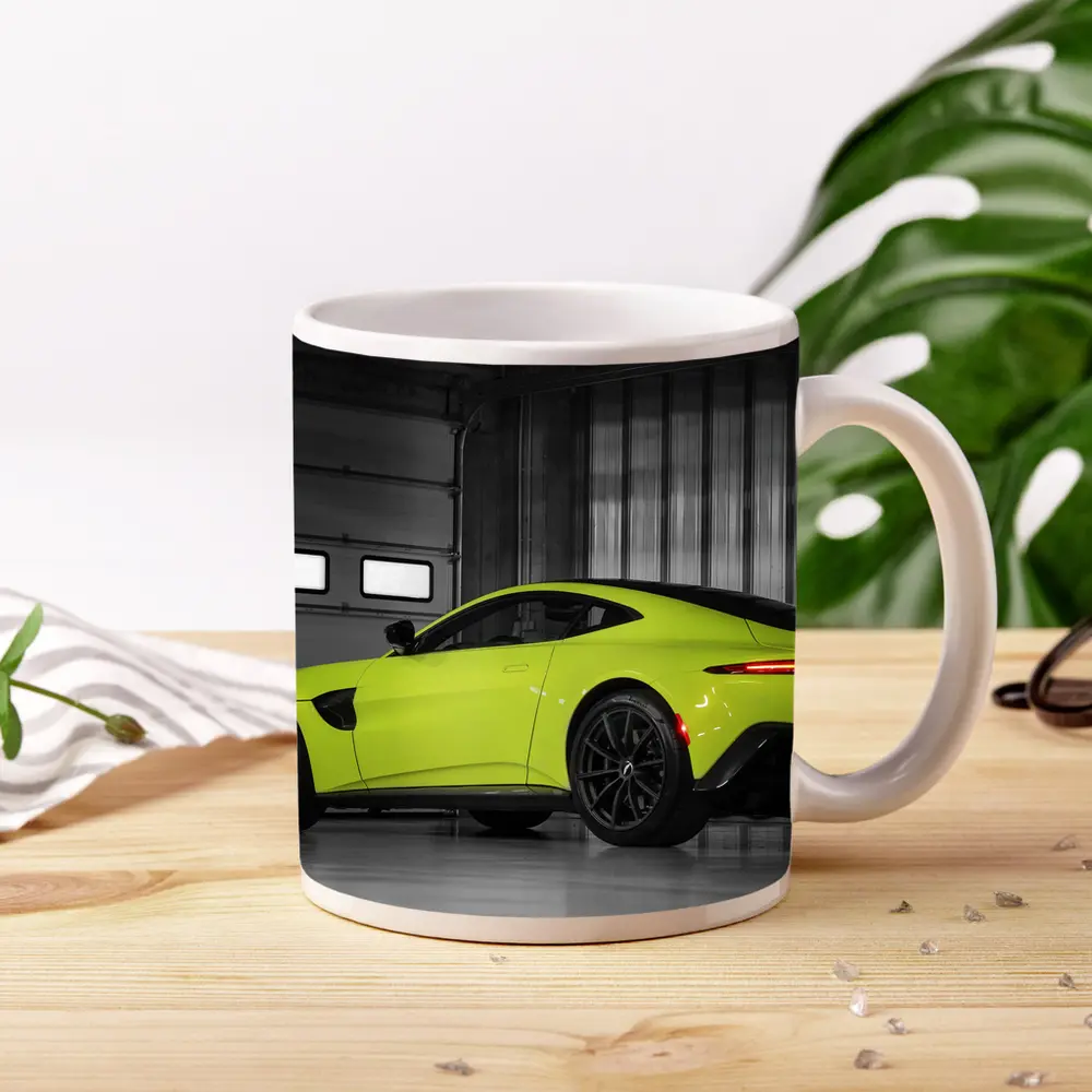 Aston Martin Vantage Lime Green Garage Shot – Mugs