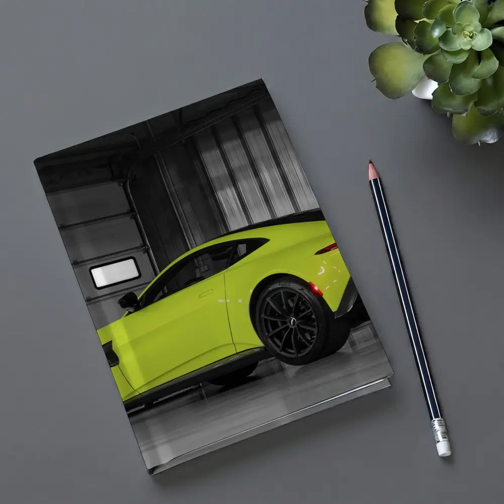 Aston Martin Vantage Lime Green Garage Shot – Notebooks