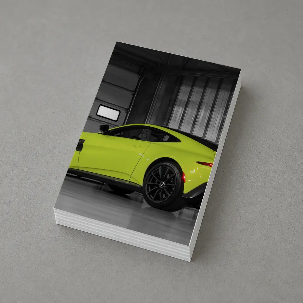 Aston Martin Vantage Lime Green Garage Shot – Postcards