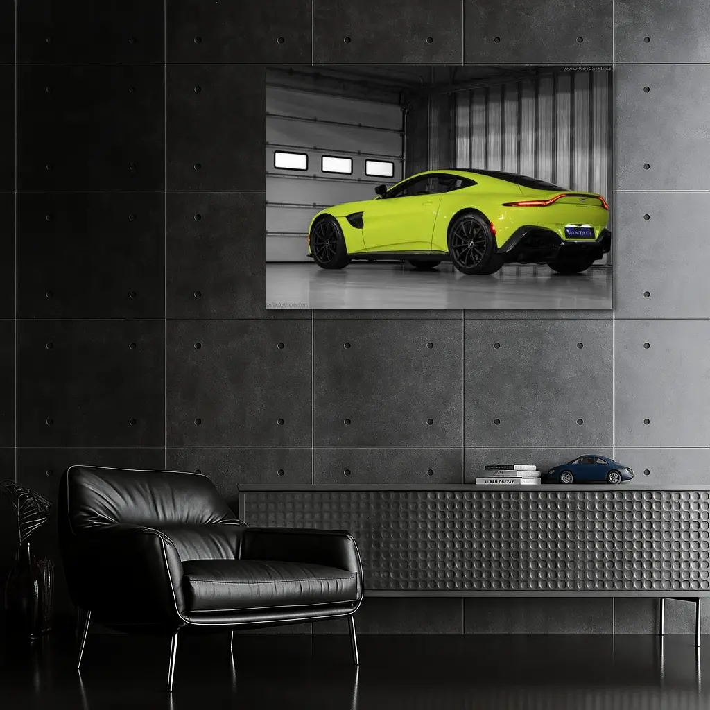 Aston Martin Vantage Lime Green Garage Shot – Wall Art