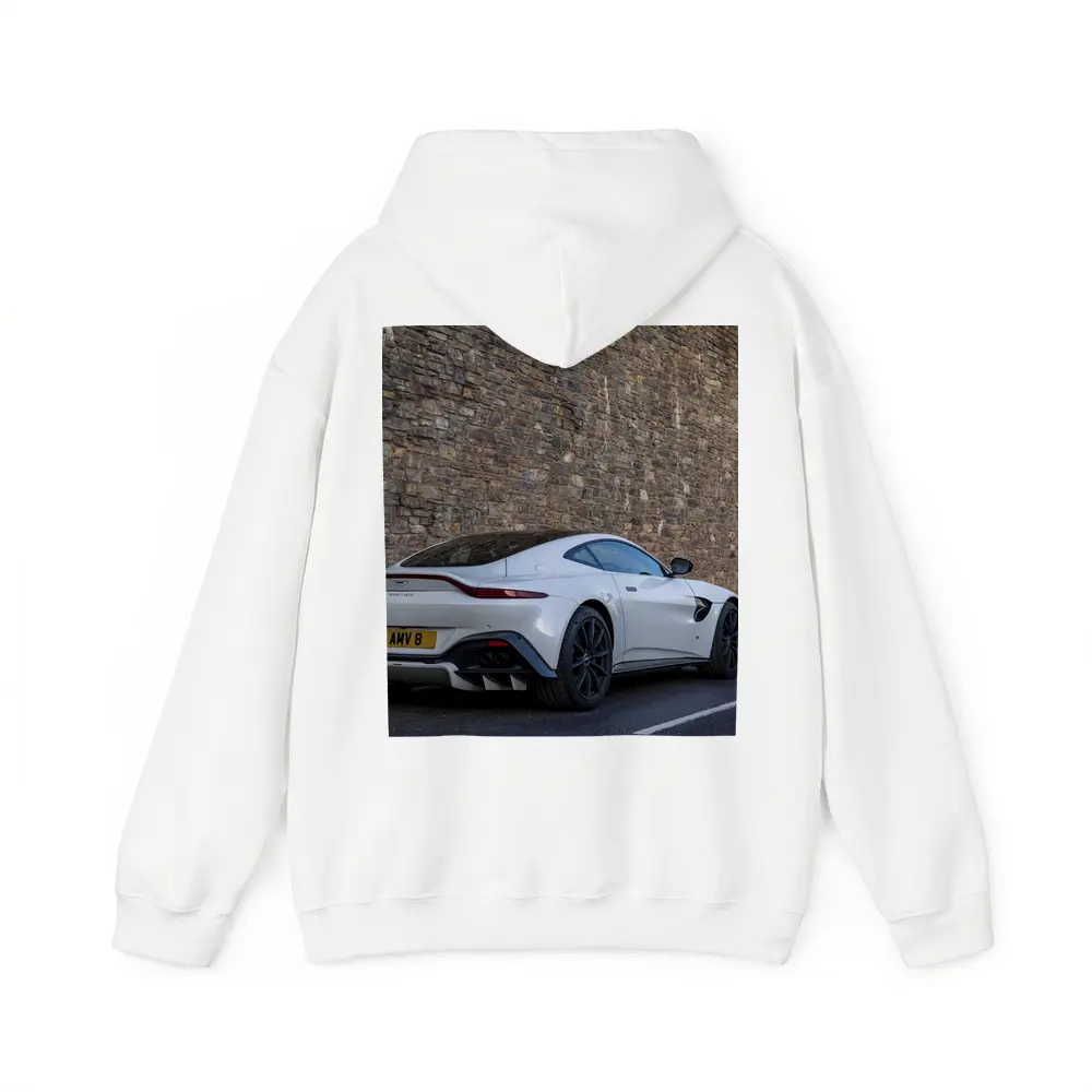 Aston Martin Vantage White Against Stone Wall – Hoodies