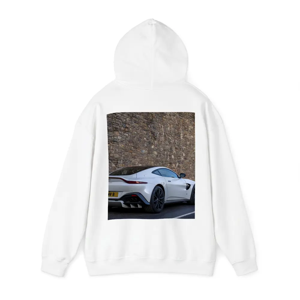 Aston Martin Vantage White Against Stone Wall – Hoodies