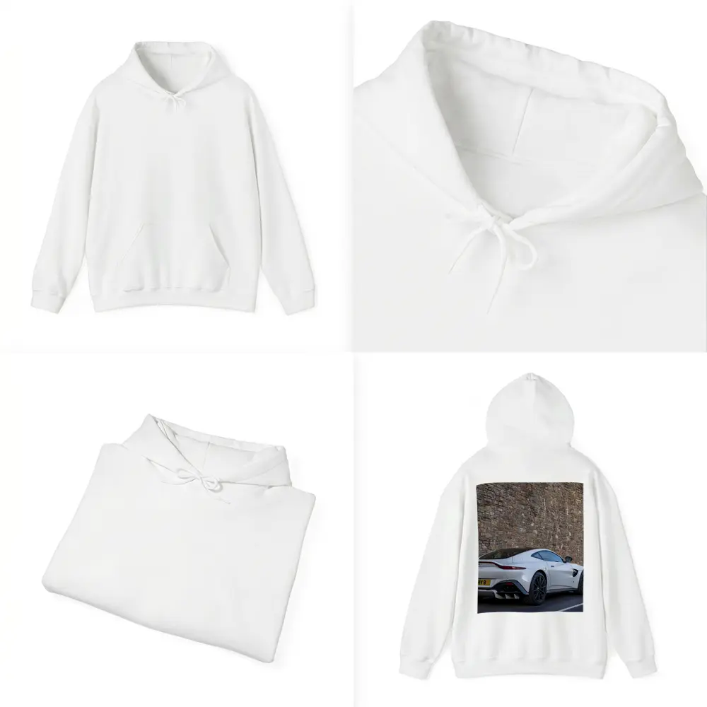 Aston Martin Vantage White Against Stone Wall – Hoodies