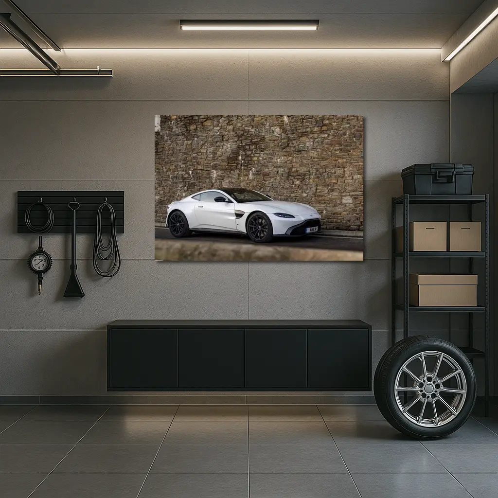 Aston Martin Vantage White Stone Wall – Wall Art