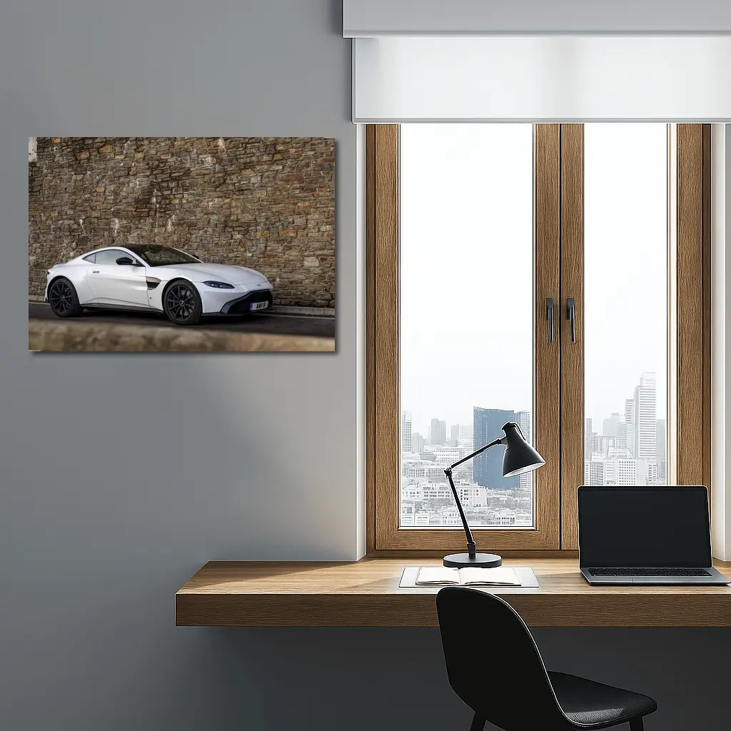 Aston Martin Vantage White Stone Wall – Wall Art