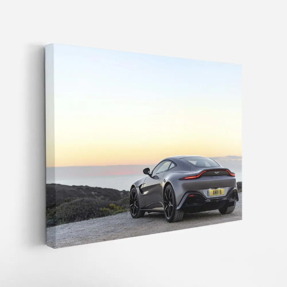 Aston Martin Vantage Silver Coastal Sunset View – Wall Art