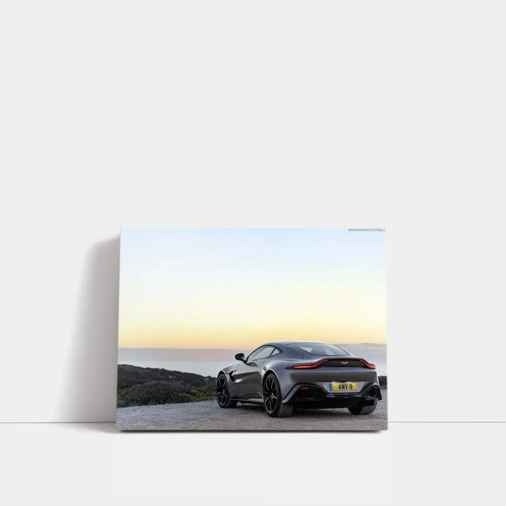 Aston Martin Vantage Silver Coastal Sunset View – Wall Art