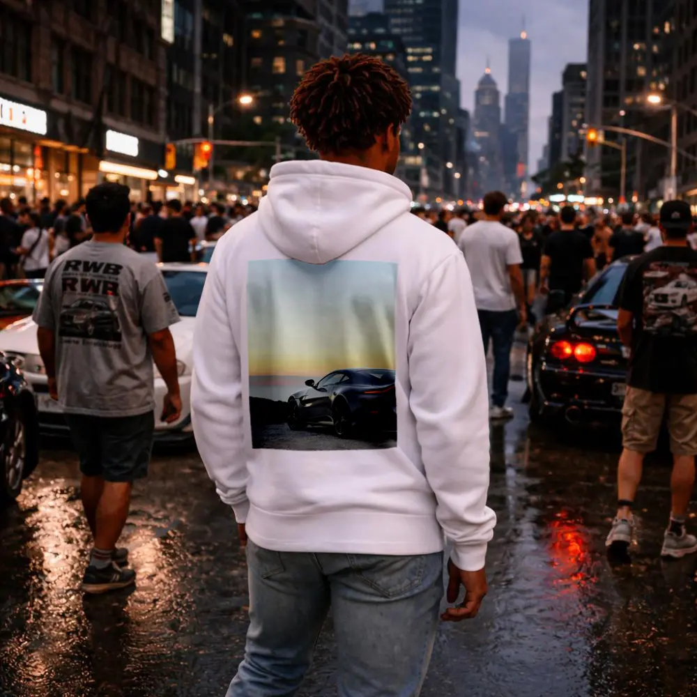 Aston Martin Vantage Silver Coastal Sunset View – Hoodies