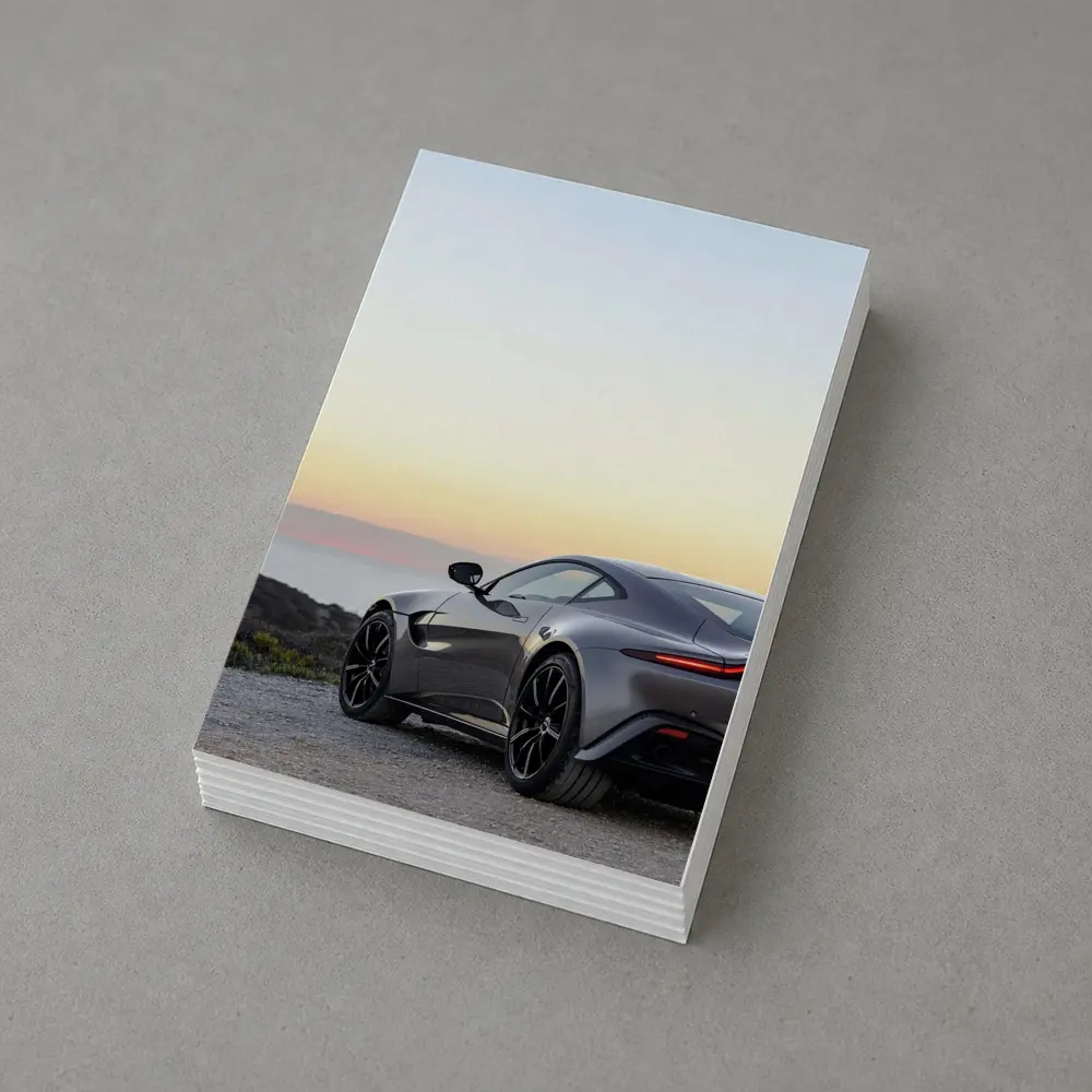 Aston Martin Vantage Silver Coastal Sunset View – Postcards