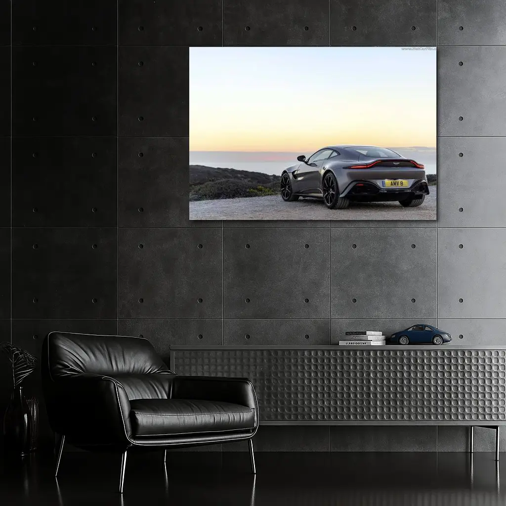 Aston Martin Vantage Silver Coastal Sunset View – Wall Art