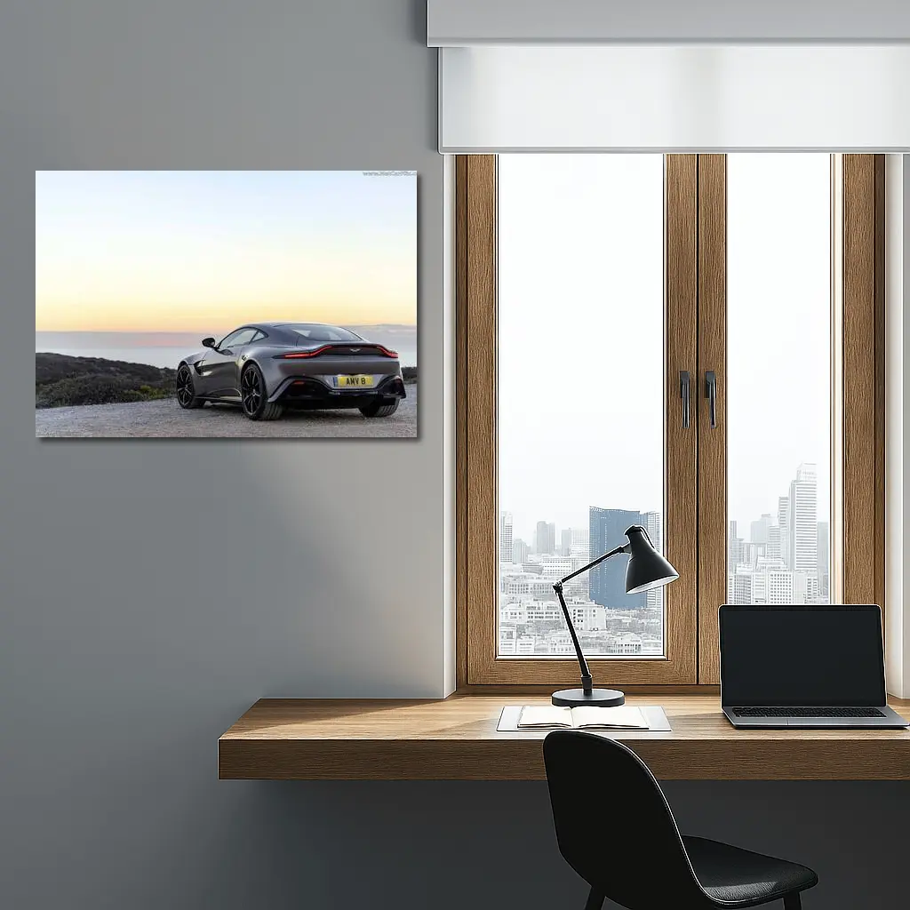 Aston Martin Vantage Silver Coastal Sunset View – Wall Art