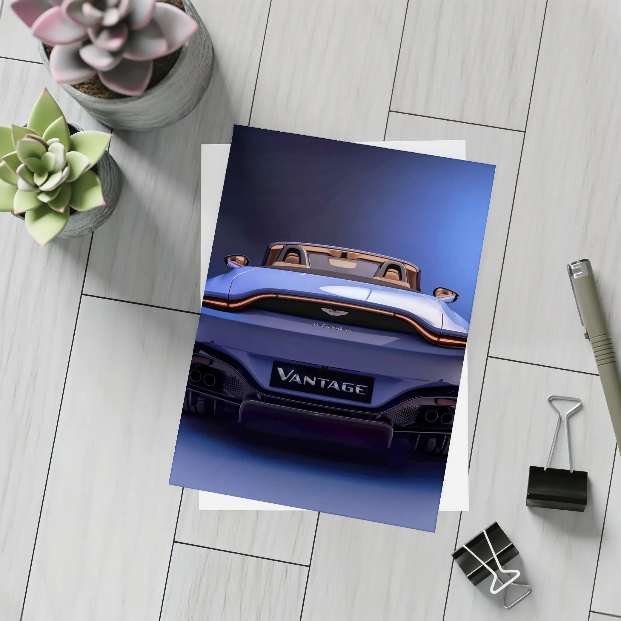Aston Martin Vantage Roadster Rear Studio Blue – Postcards
