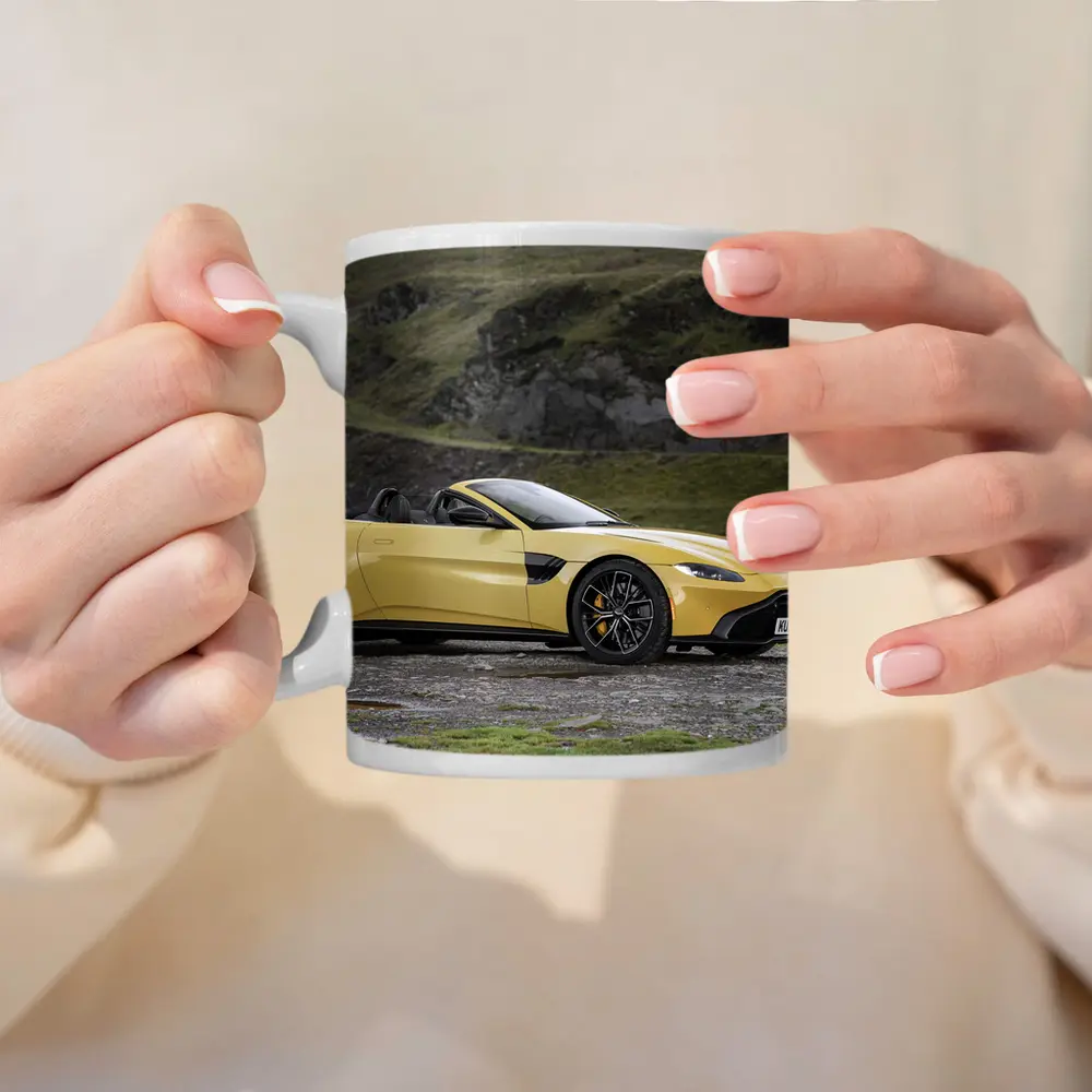Aston Martin Vantage Roadster Yellow Rocky Landscape – Mugs
