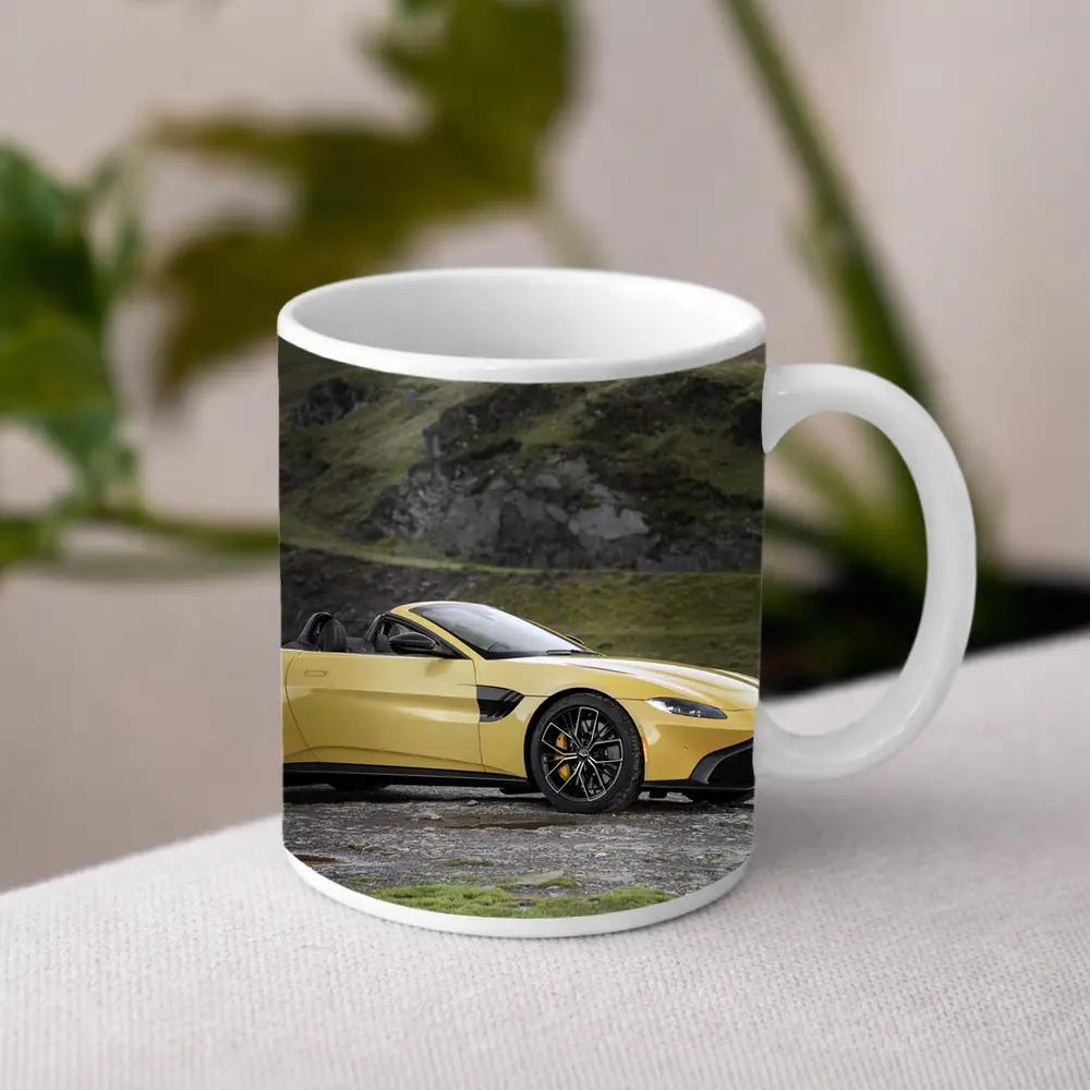 Aston Martin Vantage Roadster Yellow Rocky Landscape – Mugs