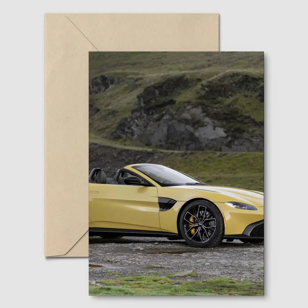 Aston Martin Vantage Roadster Yellow Rocky Landscape – Postcards
