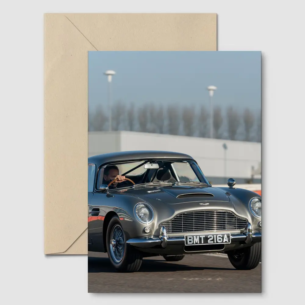 Aston Martin DB5 Classic Car on Track – Postcards