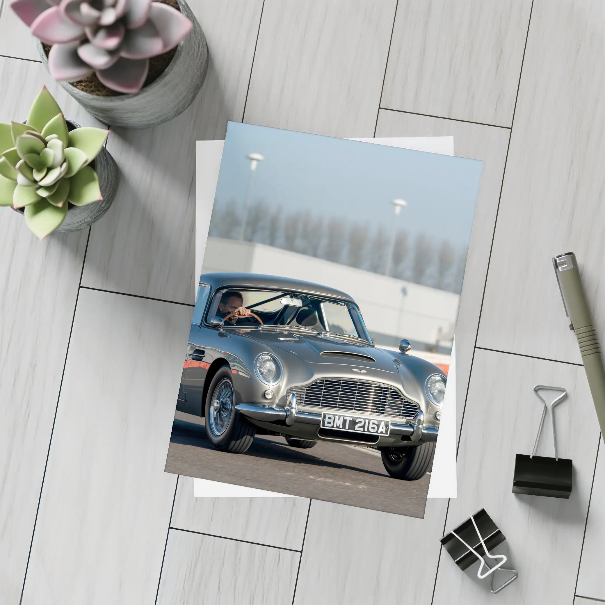 Aston Martin DB5 Classic Car on Track – Postcards