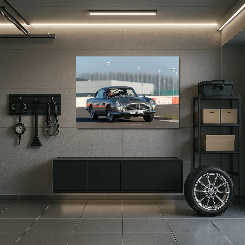 Aston Martin DB5 Classic Car on Track – Wall Art
