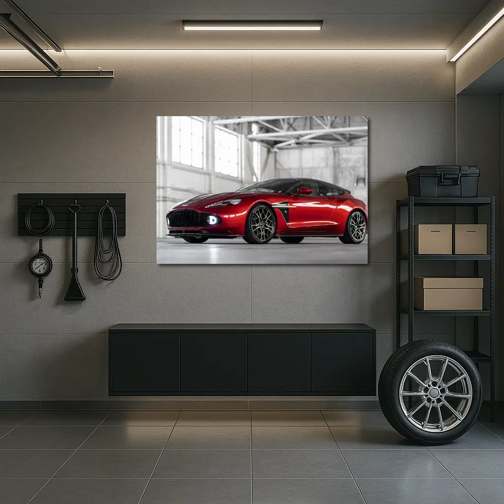 Aston Martin Vanquish Red Indoor Garage Setting – Wall Art