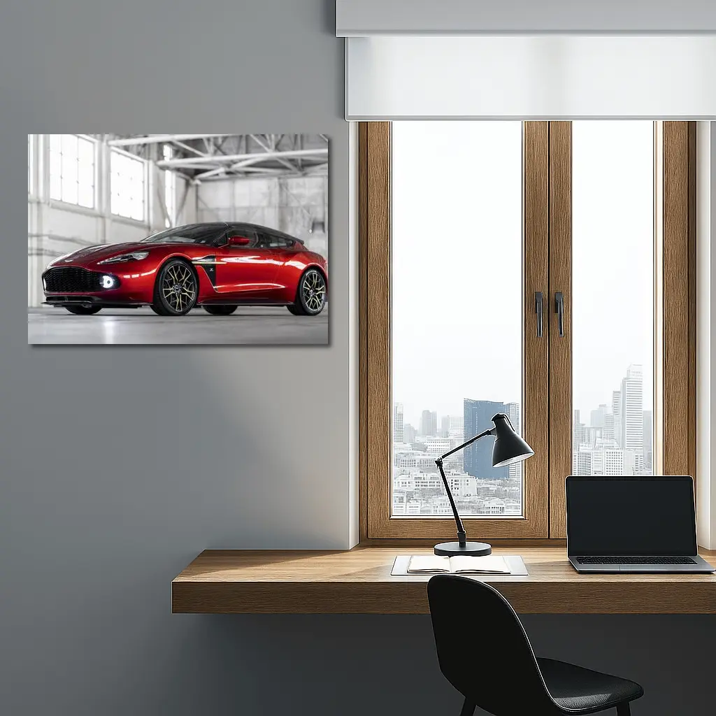 Aston Martin Vanquish Red Indoor Garage Setting – Wall Art