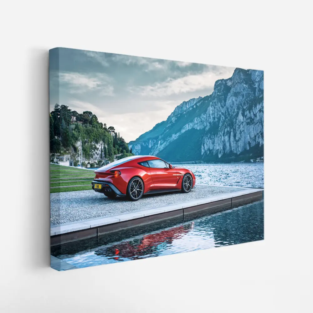 Aston Martin Vanquish Zagato Red Lakeside Mountains – Wall Art