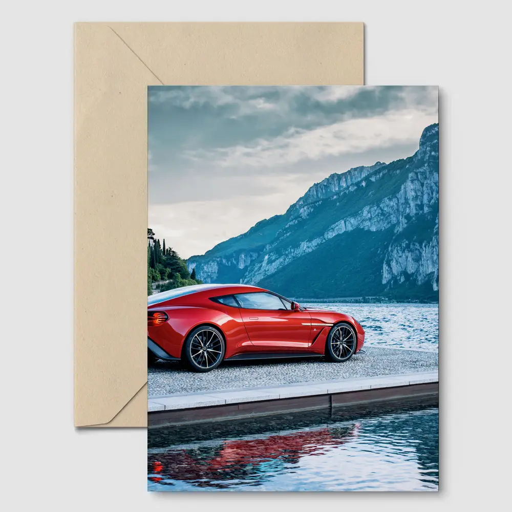 Aston Martin Vanquish Zagato Red Lakeside Mountains – Postcards