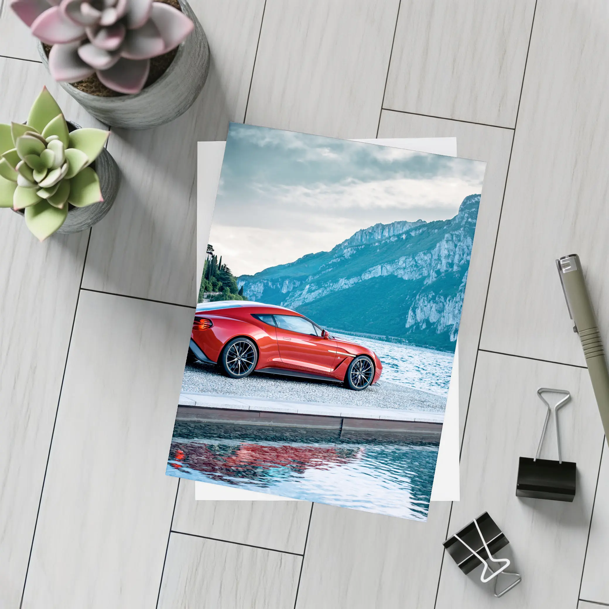 Aston Martin Vanquish Zagato Red Lakeside Mountains – Postcards