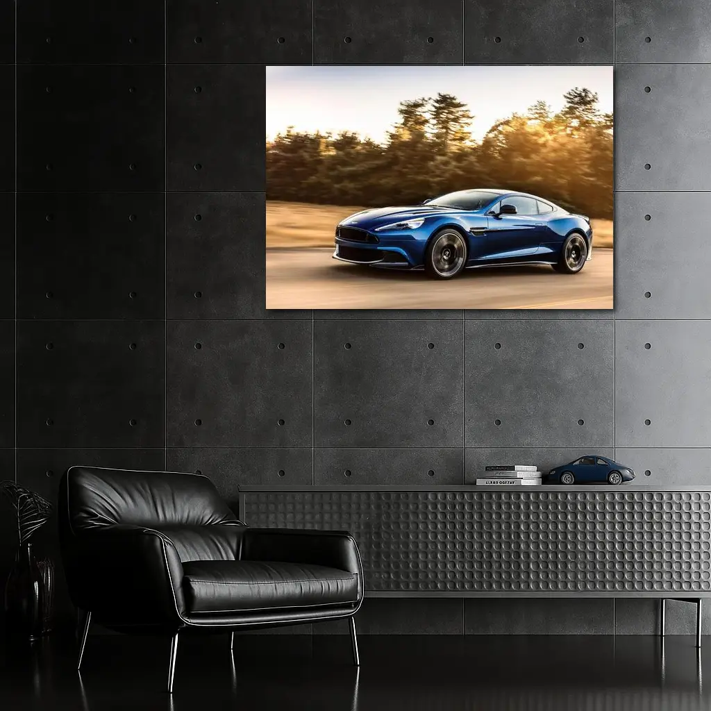 Aston Martin Vanquish Blue Speeding Road – Wall Art