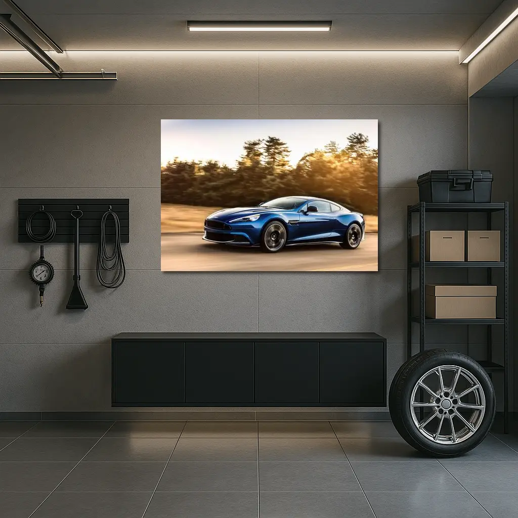 Aston Martin Vanquish Blue Speeding Road – Wall Art