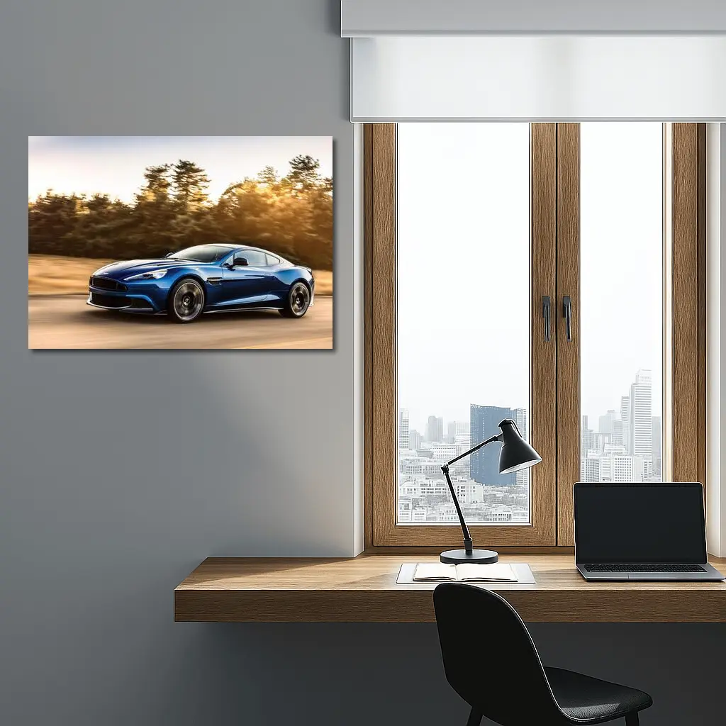 Aston Martin Vanquish Blue Speeding Road – Wall Art