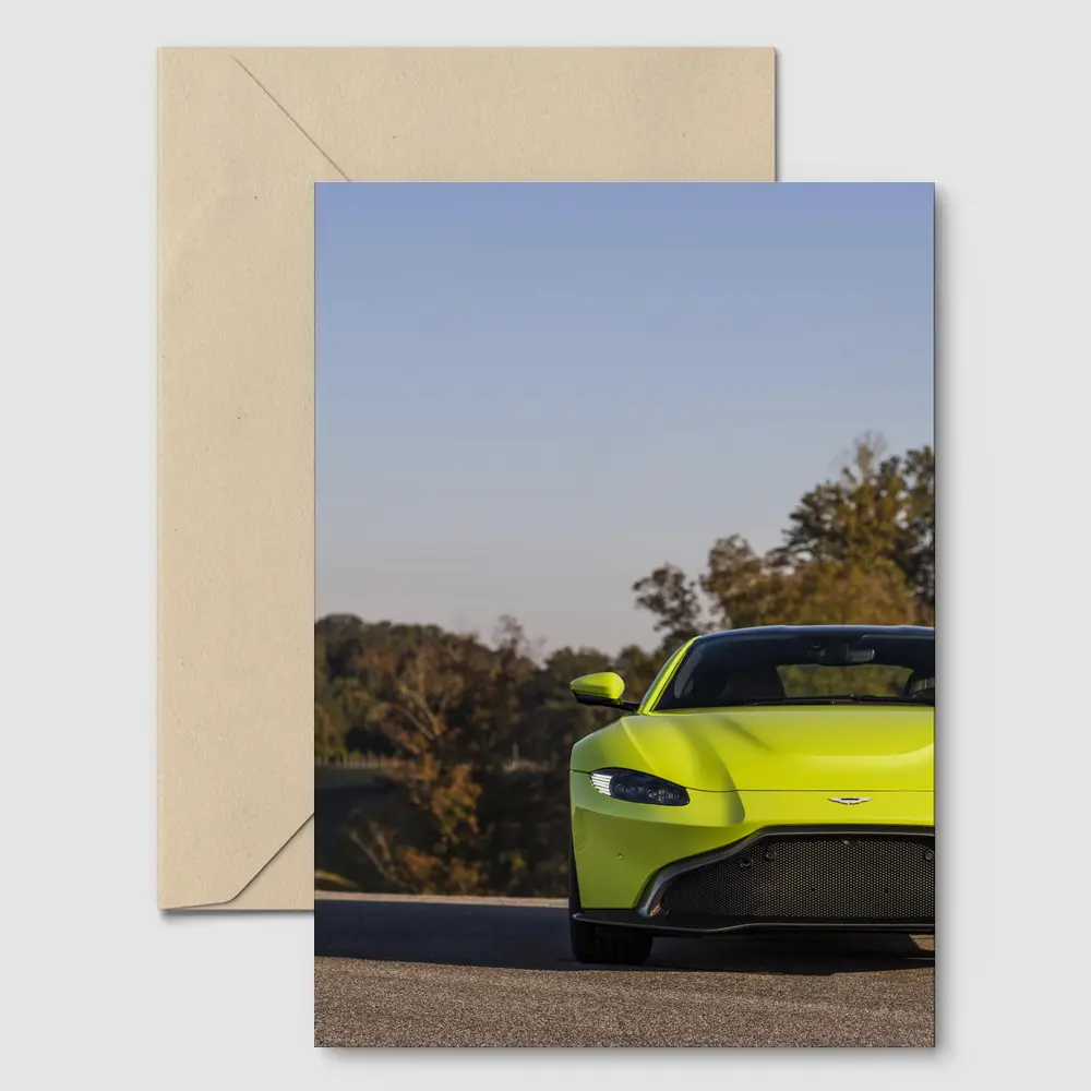 Aston Martin Vantage Lime Green Road Front – Postcards