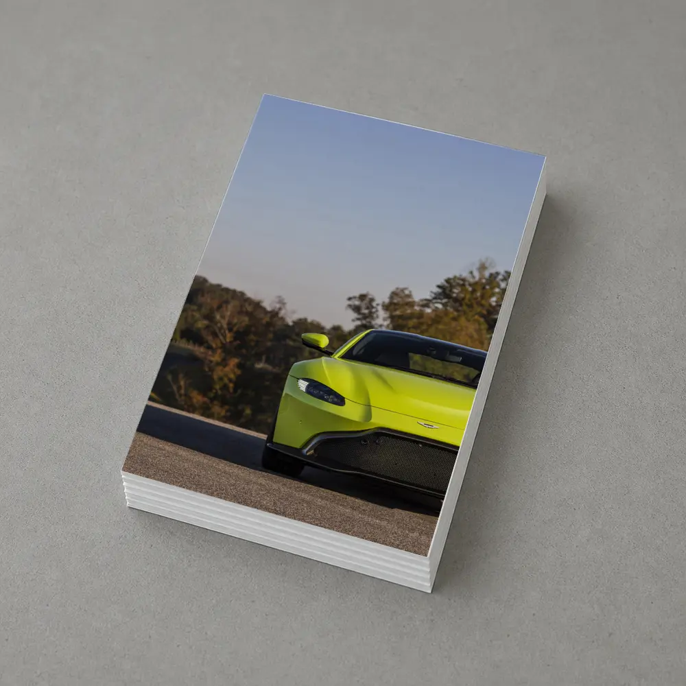 Aston Martin Vantage Lime Green Road Front – Postcards