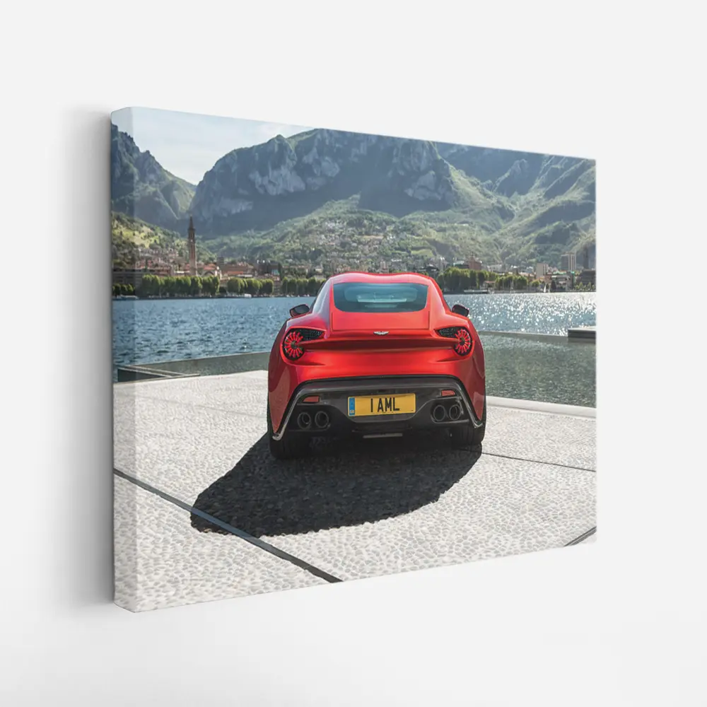 Aston Martin Vanquish Zagato Red Lakeside Mountains – Wall Art