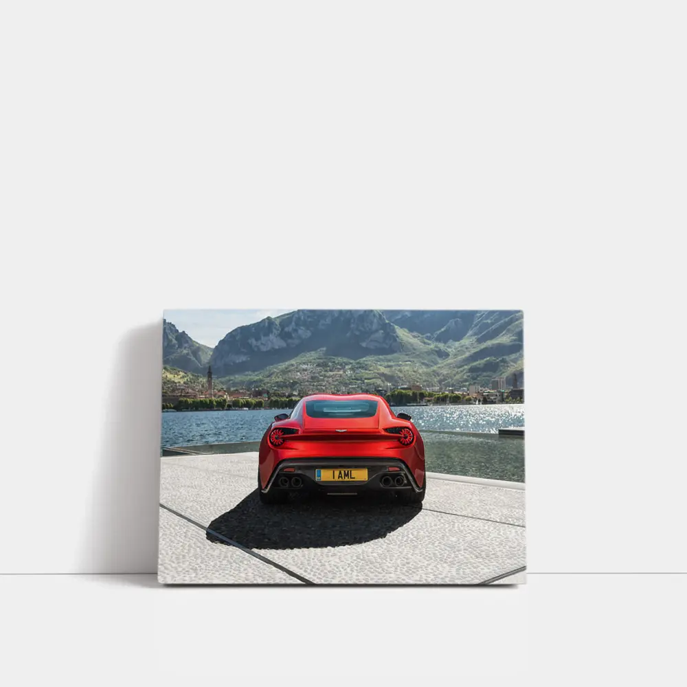 Aston Martin Vanquish Zagato Red Lakeside Mountains – Wall Art