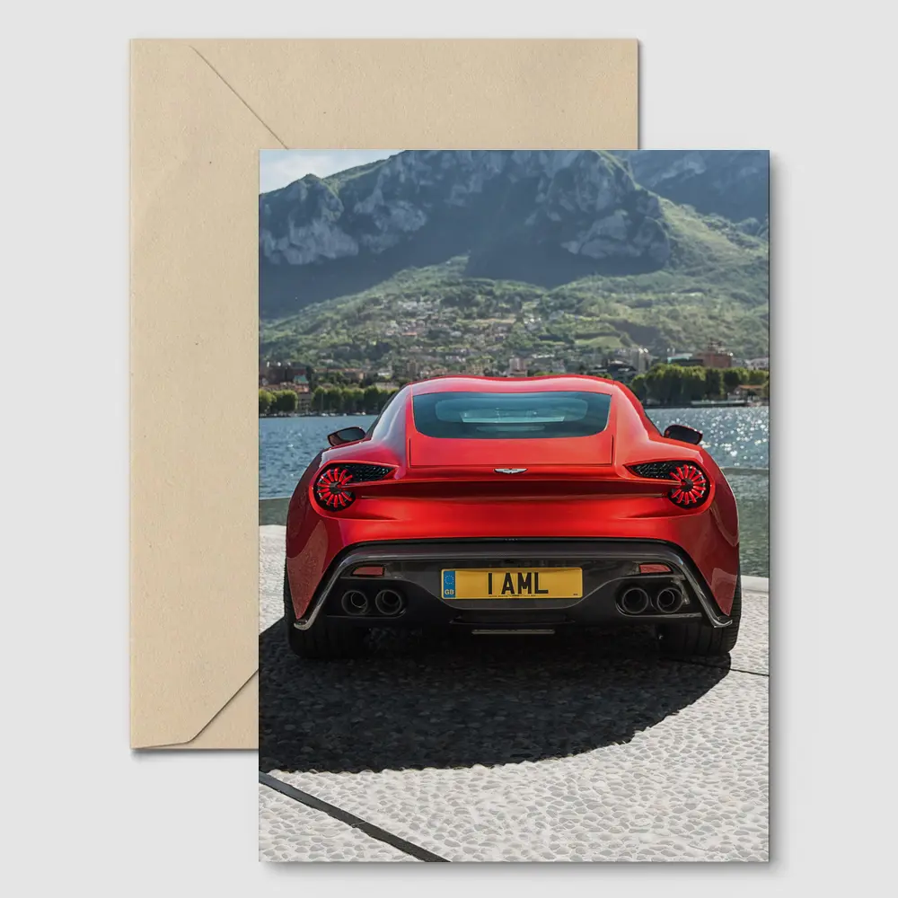 Aston Martin Vanquish Zagato Red Lakeside Mountains – Postcards