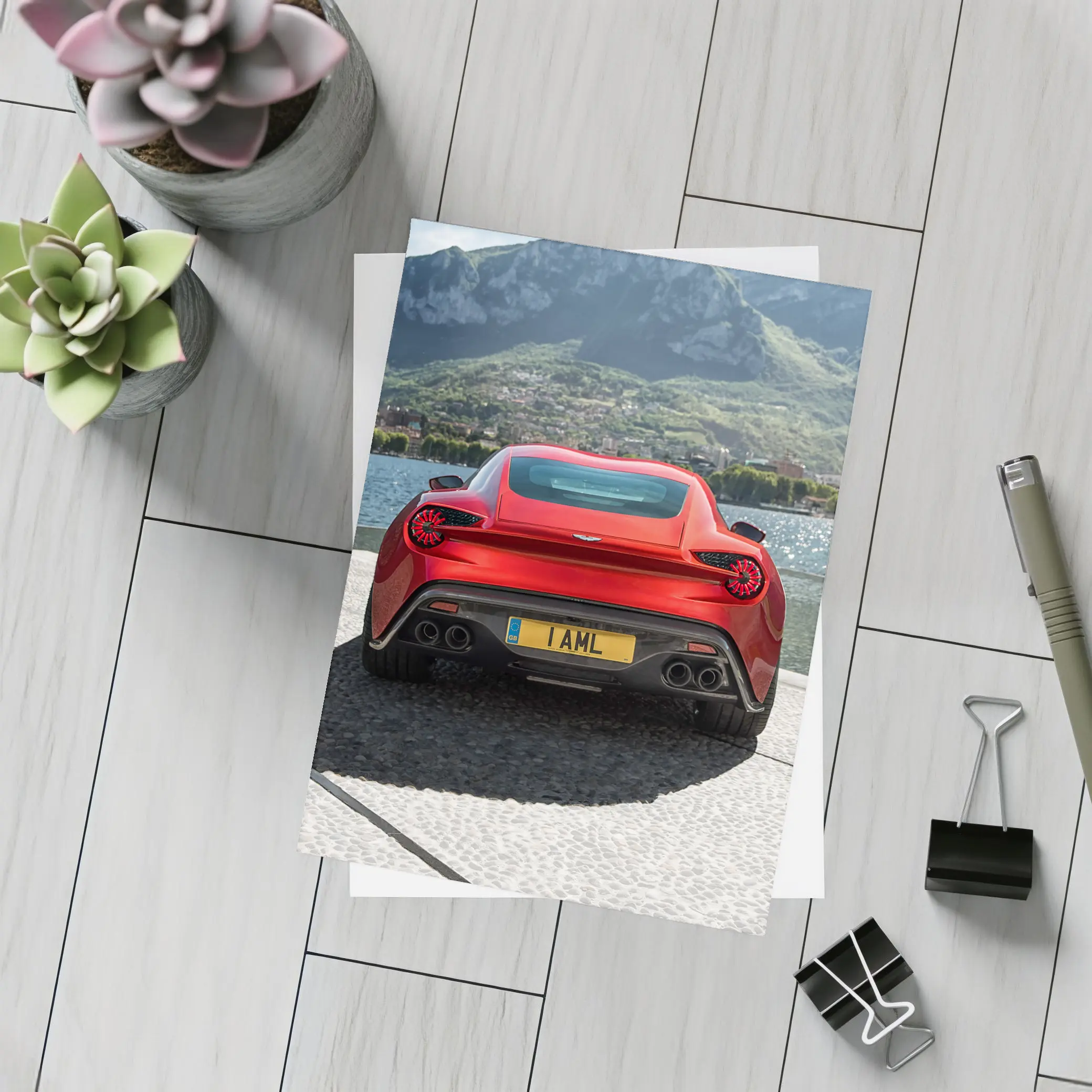 Aston Martin Vanquish Zagato Red Lakeside Mountains – Postcards