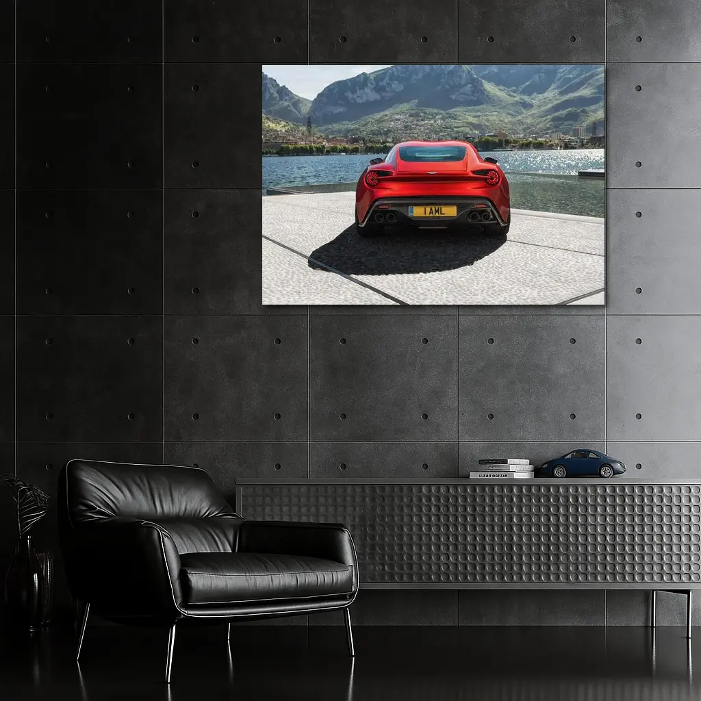 Aston Martin Vanquish Zagato Red Lakeside Mountains – Wall Art