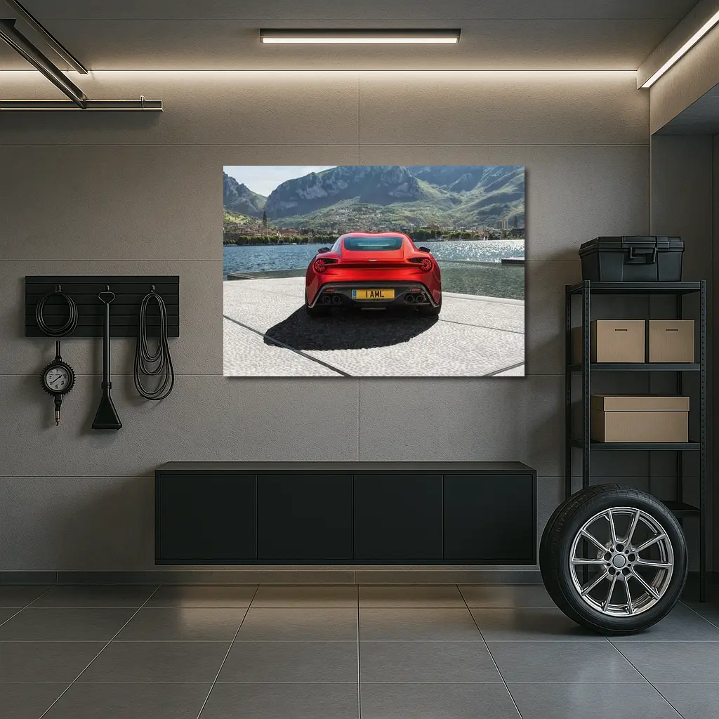 Aston Martin Vanquish Zagato Red Lakeside Mountains – Wall Art
