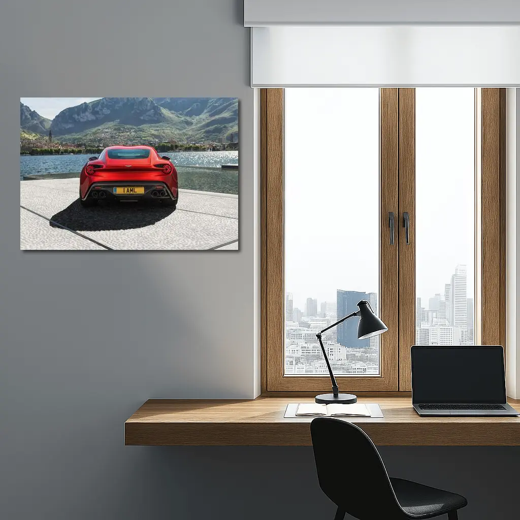 Aston Martin Vanquish Zagato Red Lakeside Mountains – Wall Art