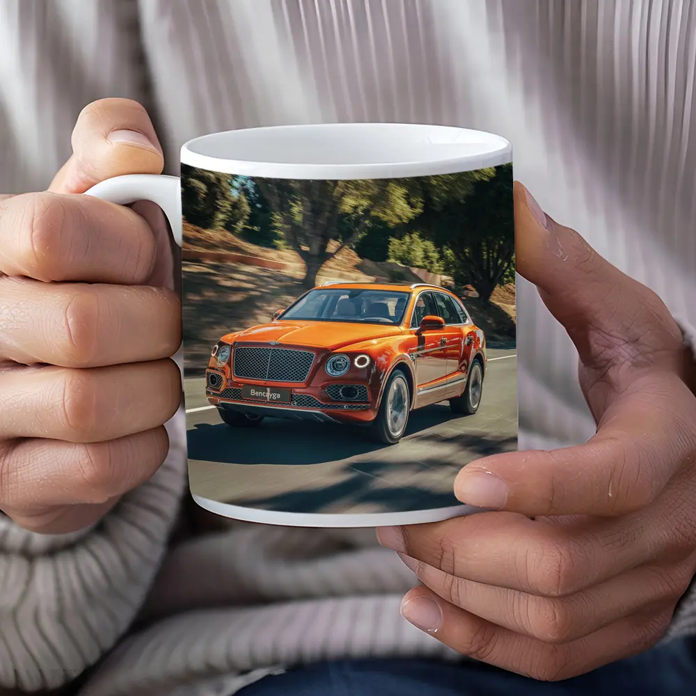 Bentley Bentayga Hybrid Orange On Road – Mugs