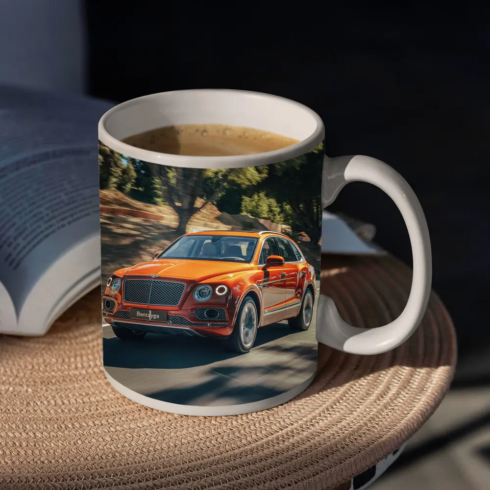 Bentley Bentayga Hybrid Orange On Road – Mugs