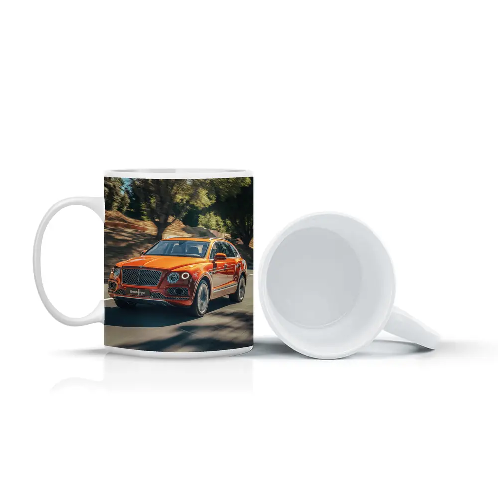 Bentley Bentayga Hybrid Orange On Road – Mugs