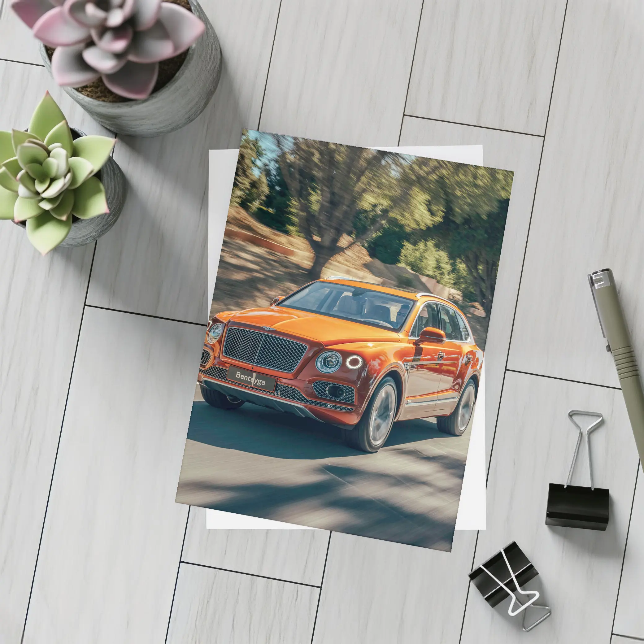 Bentley Bentayga Hybrid Orange On Road – Postcards