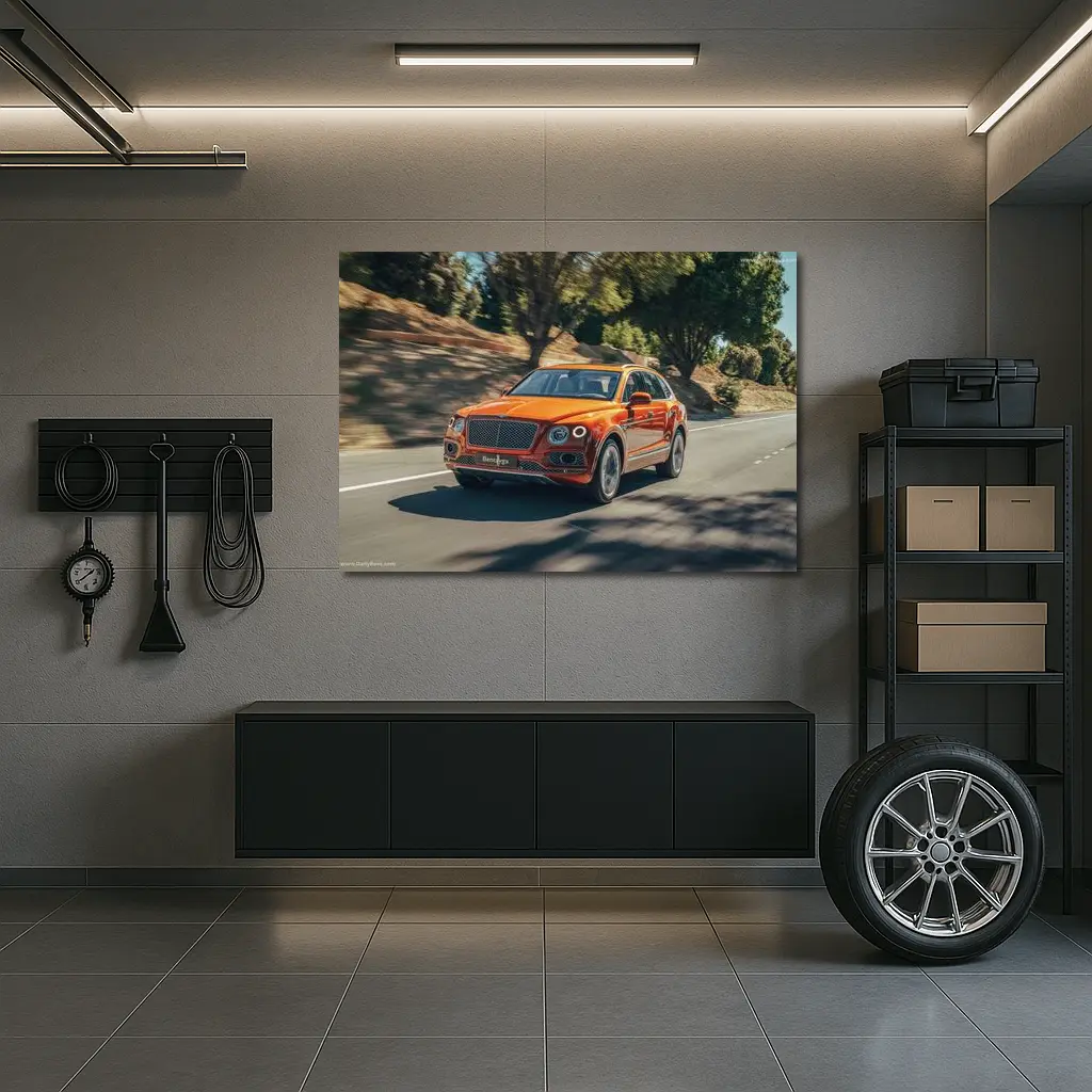 Bentley Bentayga Hybrid Orange On Road – Wall Art