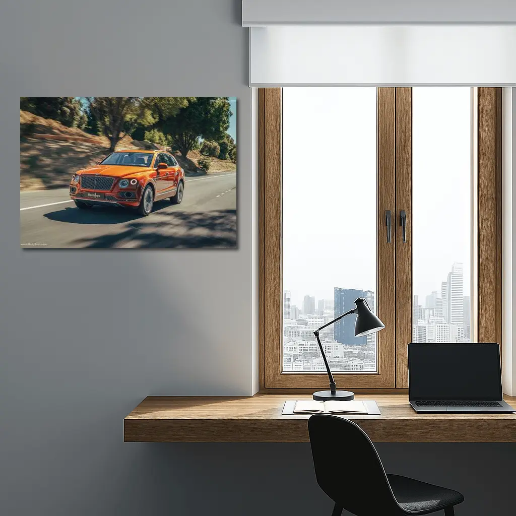 Bentley Bentayga Hybrid Orange On Road – Wall Art