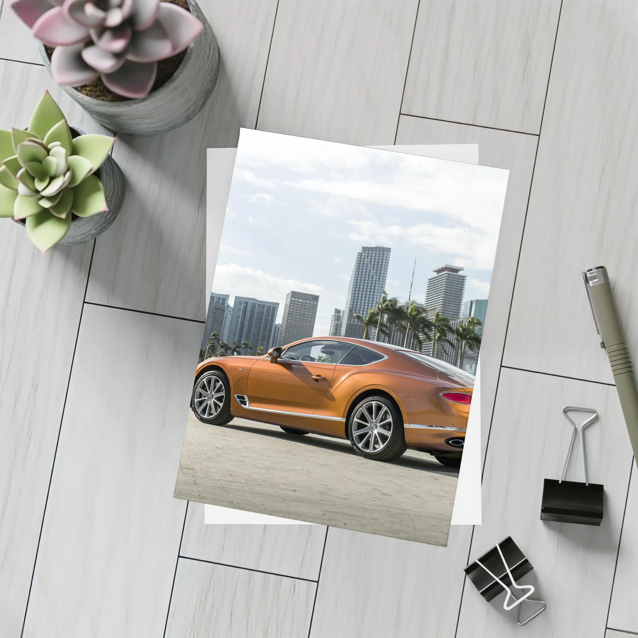 Bentley Continental GT Orange City Skyline – Postcards