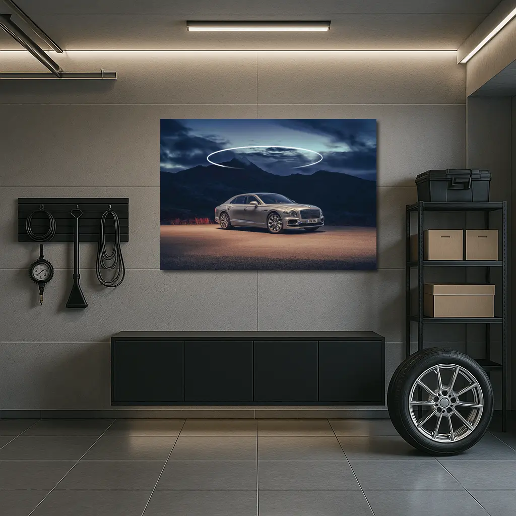 Bentley Flying Spur Silver Mountain Night Scene – Wall Art